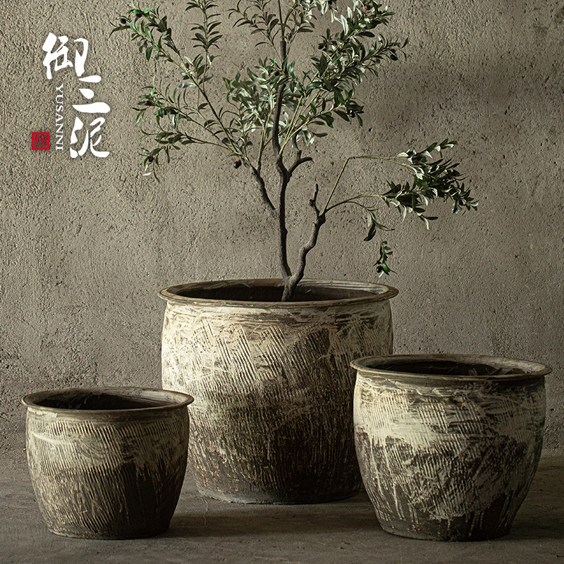 景德镇覆古风做旧落地大花盆家居民宿庭院园林中式陶瓷大口径花瓶