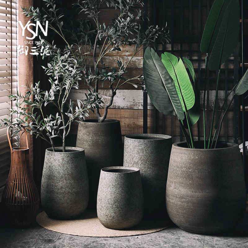 御三泥陶瓷青斑北欧花盆花坛多肉盆种植庭院摆设花园酒店院子复古