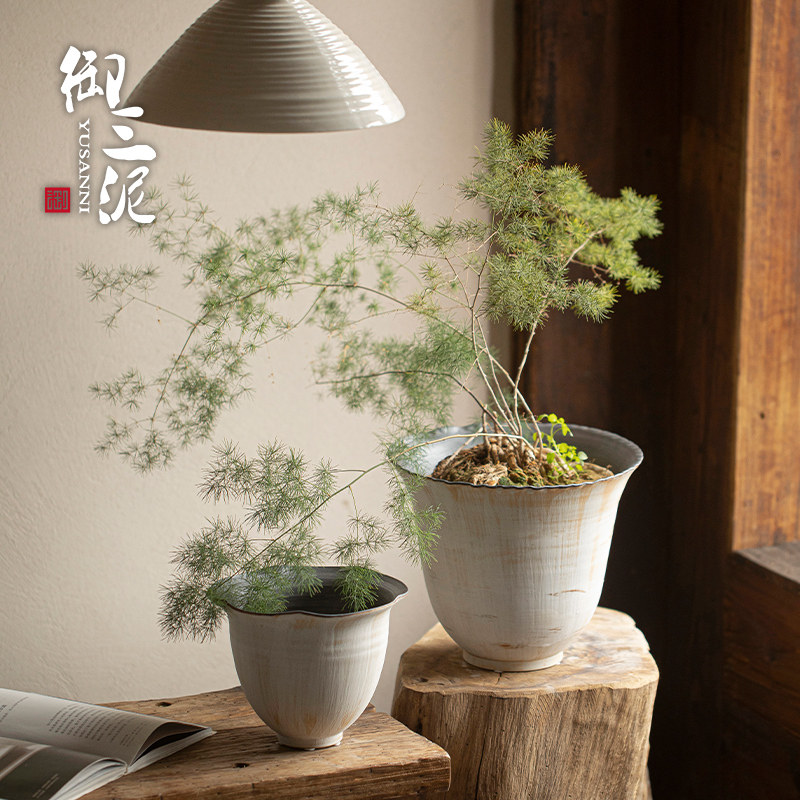 御三泥陶瓷小花盆阳光客厅玄关庭院陶瓷花瓶创意装饰摆饰种植盆
