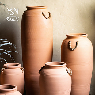 景德镇粗陶带耳陶瓷花瓶客厅插花摆件陶罐缸陶缸落地大号花盆