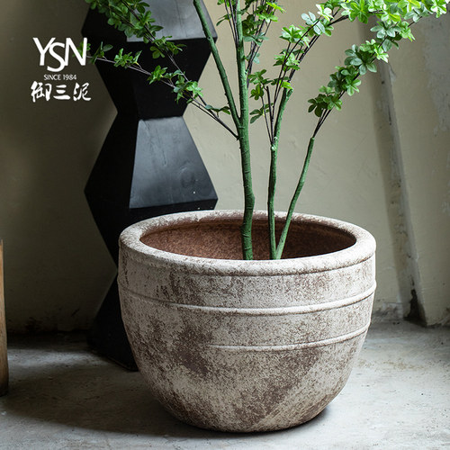 景德镇粗陶复古锈斑做旧老花盆水缸花坛养花土培种植装饰庭院摆件