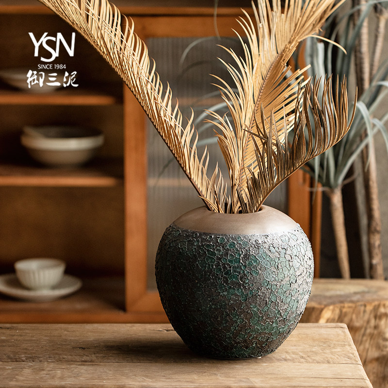 客厅插花摆件养鲜花粗陶陶罐干花装饰摆件复古花瓶现代简约陶瓷,家居饰品,花瓶,淘宝优惠券,粉丝福利购,淘宝优惠卷