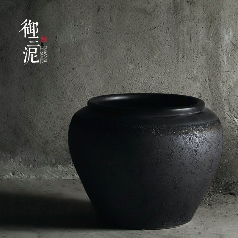 粗陶大号落地花盆陶瓷大缸种树庭院大缸北欧风陶瓷大口径装饰摆件