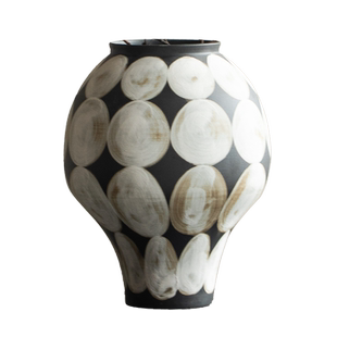 手绘图案格纹侘寂风陶罐装饰摆件高级感中式陶瓷花瓶客厅插花花瓶