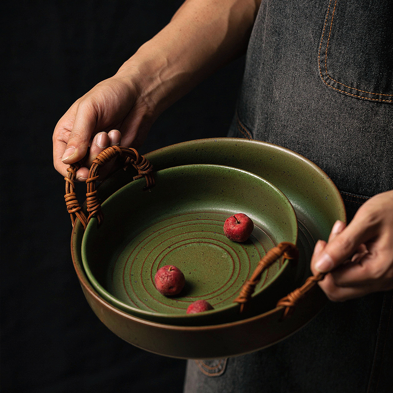 Retro Rattan handle Dinner plate Vegetables manual vintage originality ceramics Japanese Coarse pottery tableware Fruit platein the Tableware , Tableware , Fruit bowl/Fruit plate/Hamper  category - from Buy2taobao.com to provide professional Taobao agent buy service