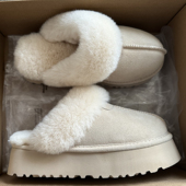 冬季 毛毛拖鞋 女厚底外穿羊皮毛一体包头雪地靴半拖一脚蹬懒人棉鞋