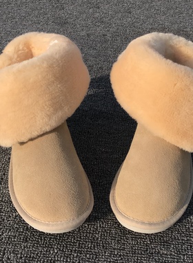 （瑕疵品）牛皮防水低筒雪地靴女中筒真皮学生短款加厚女短靴防滑