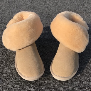 加厚女短靴防滑 牛皮防水低筒雪地靴女中筒真皮学生短款 瑕疵品