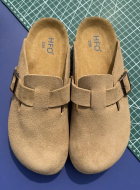 真皮包头拖春季2026年新款勃肯鞋圆头拖鞋平底外穿休闲半拖懒人鞋