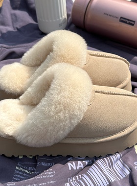 毛毛拖鞋女外穿皮毛一体包头拖雪地靴松糕一脚蹬懒人冬季毛毛半拖