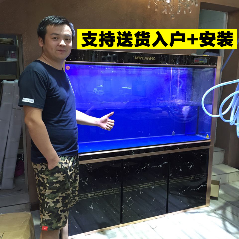 閩江魚缸客廳中大型玻璃底過濾家用生態1.2米免換水懶人水族箱