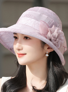 太阳帽女士透气遮阳优雅花朵帽