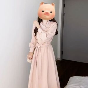 气质法式显瘦穿长裙收腰春秋季新款连衣裙粉色子女2026衬衫长袖搭