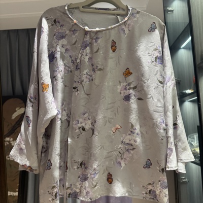 张国权四经绞罗八宝桃链印花罗新中式国风上衣日常百搭带钢印