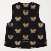 上久楷宋锦黑金蝴蝶蓝眼睛圆领盖襟款 新中式 国风日常百搭带钢印