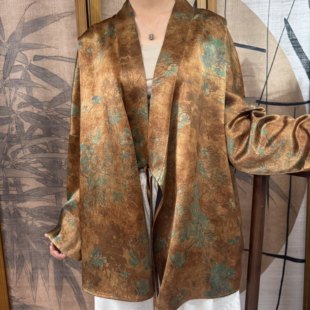 香云纱重缎皮子料道袍款真丝金黄色双面双穿新中式国风百搭款