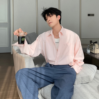 Hualun衬衣男款粉色条纹衬衫男