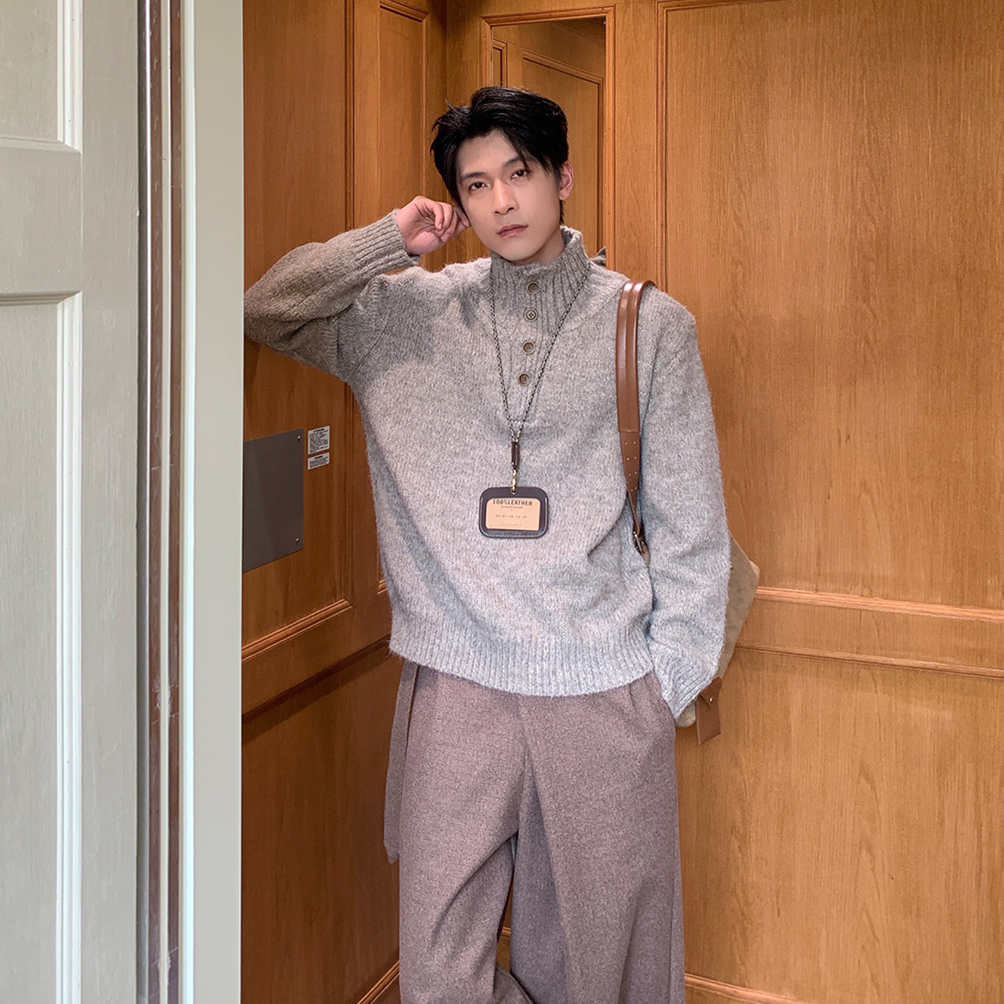 Hualun半高领毛衣男款冬季半开襟针织衫男简约休闲内搭保暖打底衫