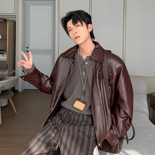 Hualun秋冬肌理感皮衣外套男
