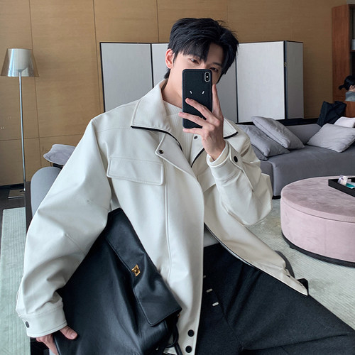 Hualun痞帅夹棉皮衣外套