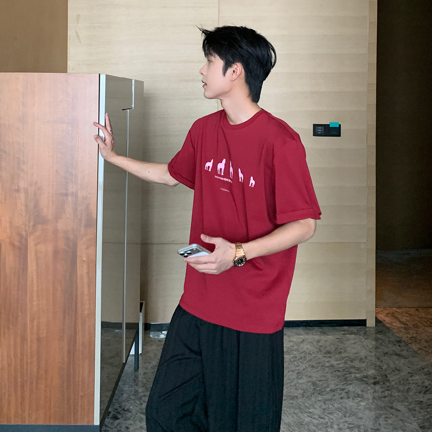 HLDS夏季男生超好看短袖小马图案t恤男潮牌宽松百搭cleanfit上衣