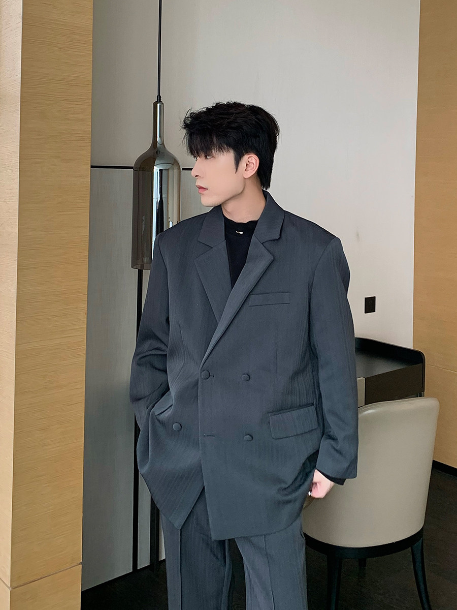 화룬 봄 가을 유행 정장 남성 더블 브레스트 정장 재킷 CITYBOY 잘 생긴 투피스 세트