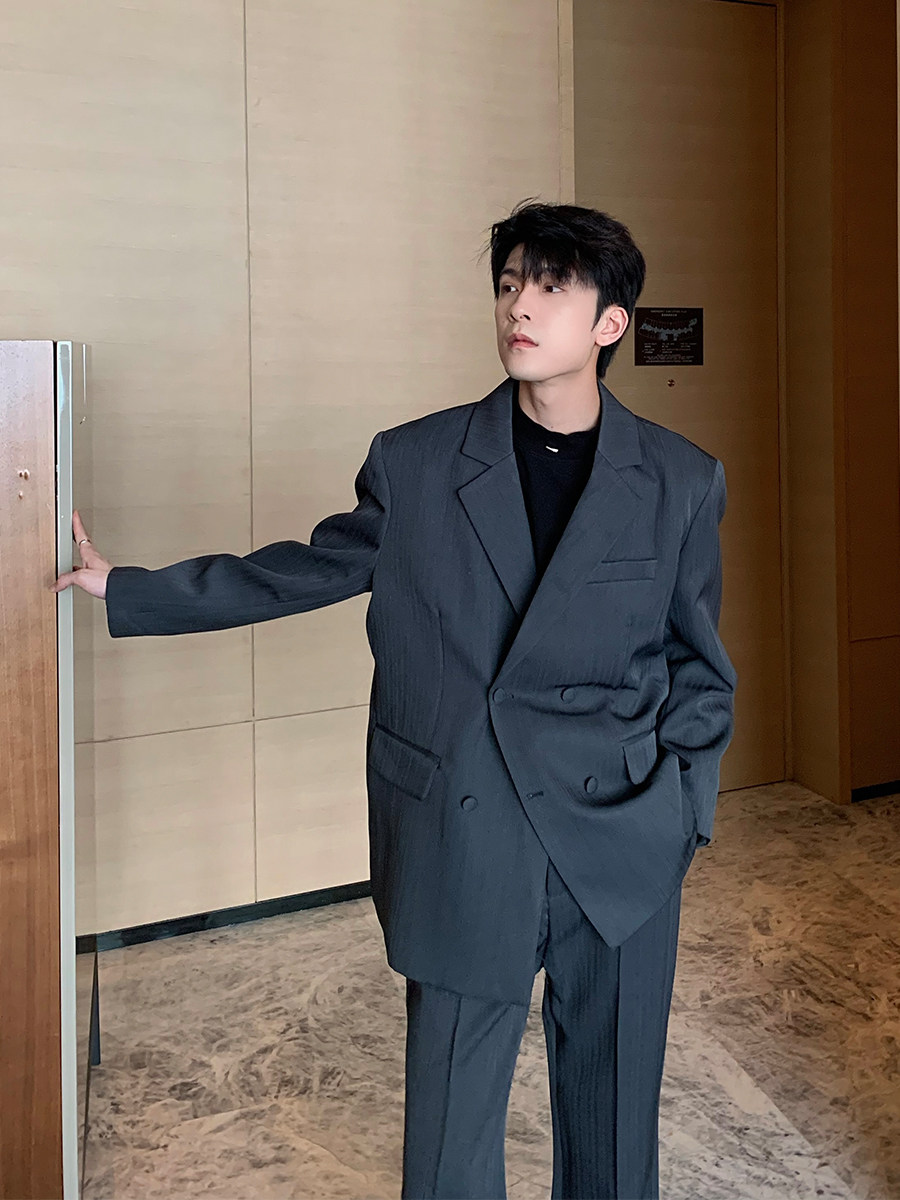 화룬 봄 가을 유행 정장 남성 더블 브레스트 정장 재킷 CITYBOY 잘 생긴 투피스 세트