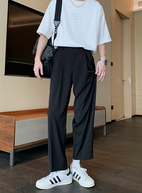 Hualun免烫垂坠感西裤宽松薄款冰丝男生休闲裤直筒长裤子夏季男款