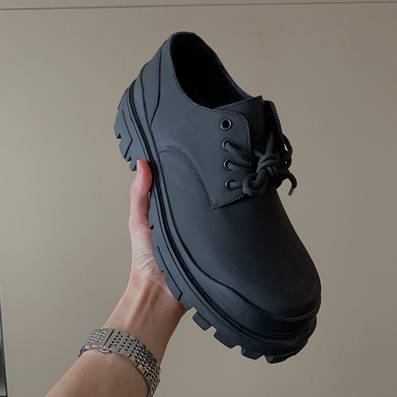 Hualun厚底增高圆头休闲皮鞋