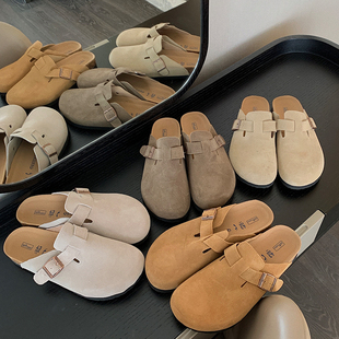 男生外出一脚蹬鞋 Hualun夏季 男外穿包头半拖鞋 户外懒人鞋 子 勃肯鞋