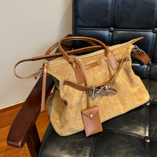 Hualun通勤斜跨单肩包男女通用大容量麂皮绒设计感小众PU皮手提包