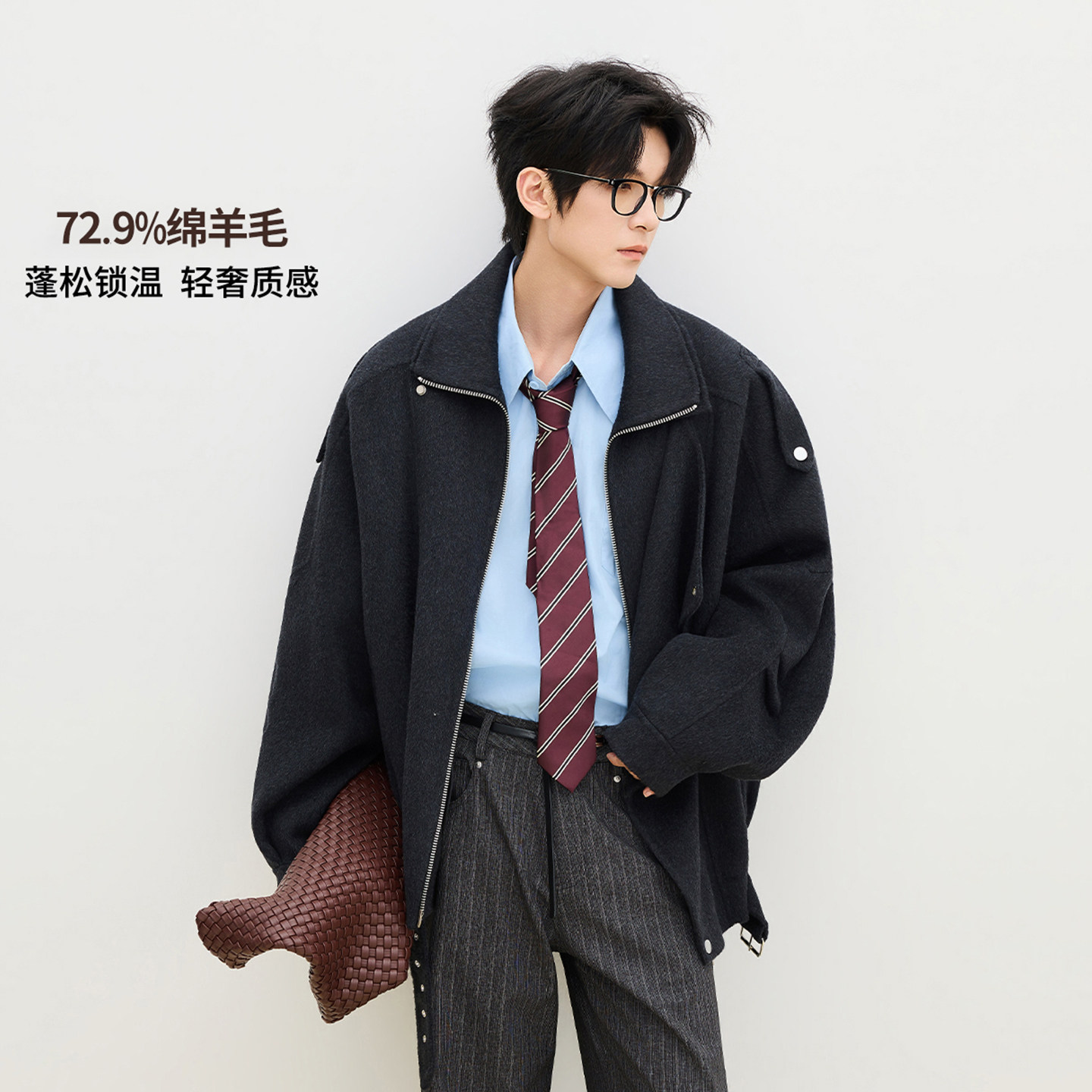 HLDS羊毛外套短款毛呢大衣夹克男