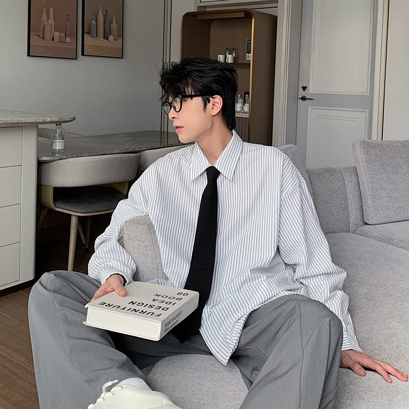 Hualun春秋长袖条纹衬衫男