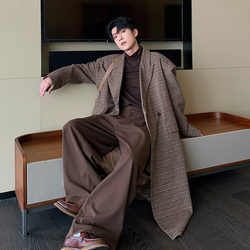 Hualun格子毛呢大衣男款秋冬中长款呢子外套男士韩系宽松痞帅风衣,男装,毛呢大衣,淘宝优惠券,粉丝福利购,淘宝优惠卷