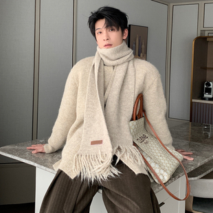 Hualun围巾2025新款今年流行爆款针织围脖男款秋冬保暖氛围感披肩
