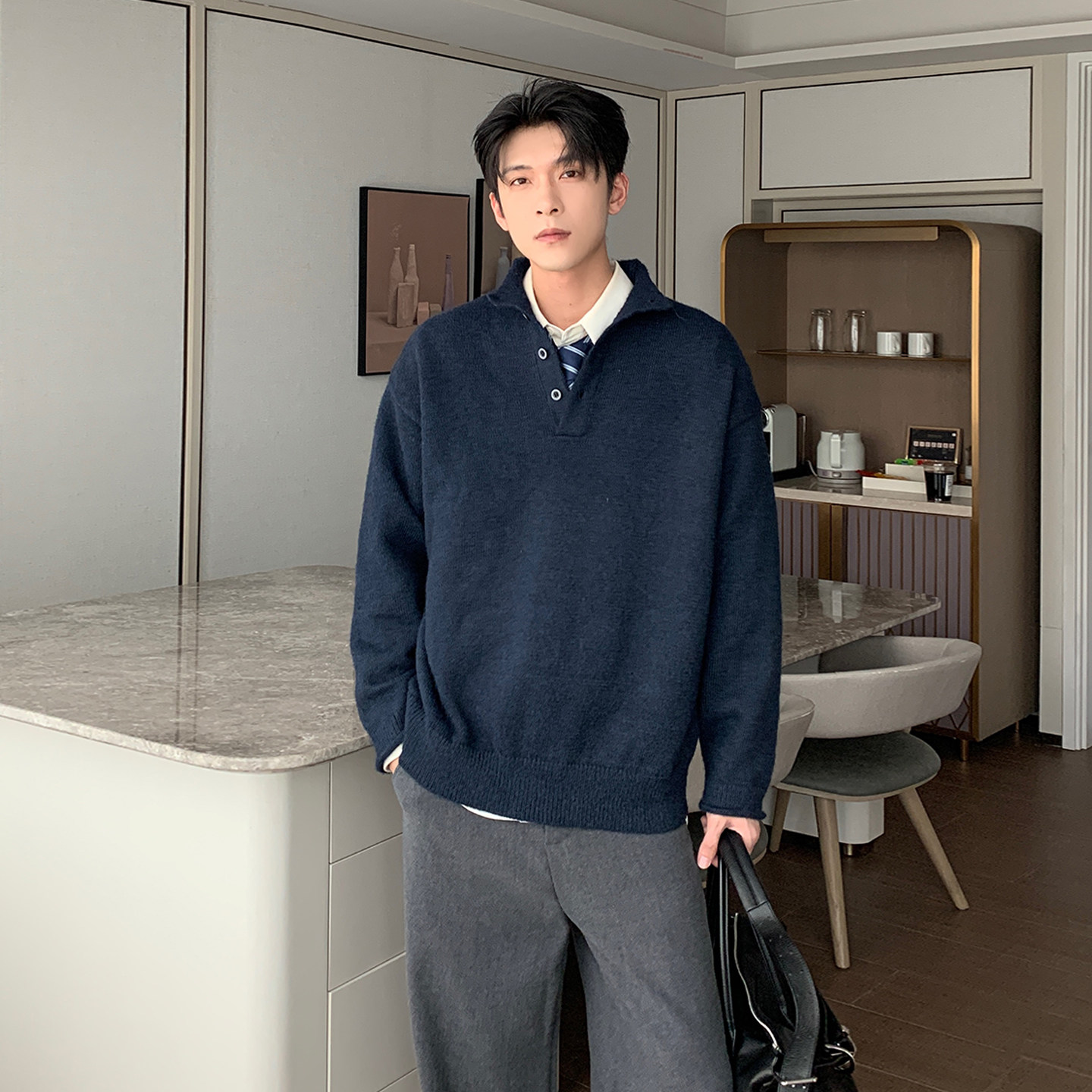 Hualun冬天半开襟高领毛衣男款冬季保暖上衣男cleanfit内搭针织衫,男装,针织衫/毛衣,淘宝优惠券,粉丝福利购,淘宝优惠卷