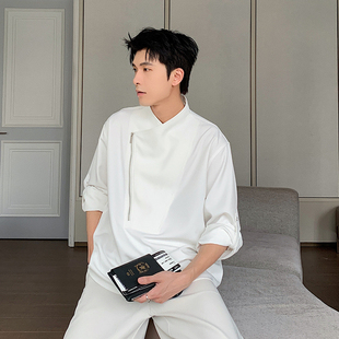 男生高级感痞帅白色衬衣cleanfit套头上衣 Hualun春夏免烫polo衬衫