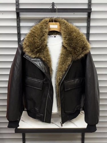 冬季座山雕男士新品PU皮毛一体加厚保暖棉服时尚商务高端棉衣夹克