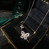珠宝级 幻影蝴蝶项链女925银镀金满钻GF轻奢小众甜美镂空锁骨链
