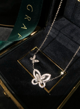 珠宝级~幻影蝴蝶项链女925银镀金满钻GF轻奢小众甜美镂空锁骨链
