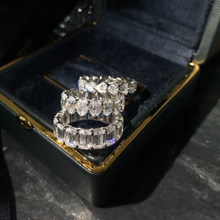 珠宝级~爱心排钻戒指科技钻石椭圆50分鸽子蛋方钻莫桑大钻排戒