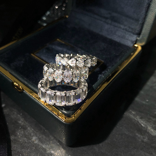 珠宝级~爱心排钻戒指科技钻石椭圆50分鸽子蛋方钻莫桑大钻排戒