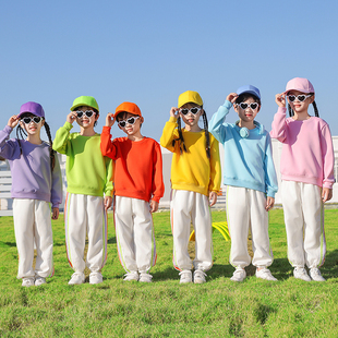 儿童啦啦队演出服中小学生运动会糖果色卫衣开幕式 可印字图案LOGO