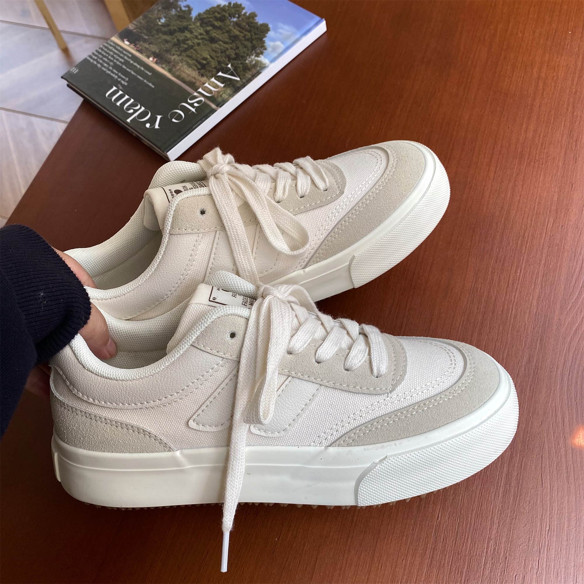 美式休闲板鞋ins圆头厚底帆布鞋