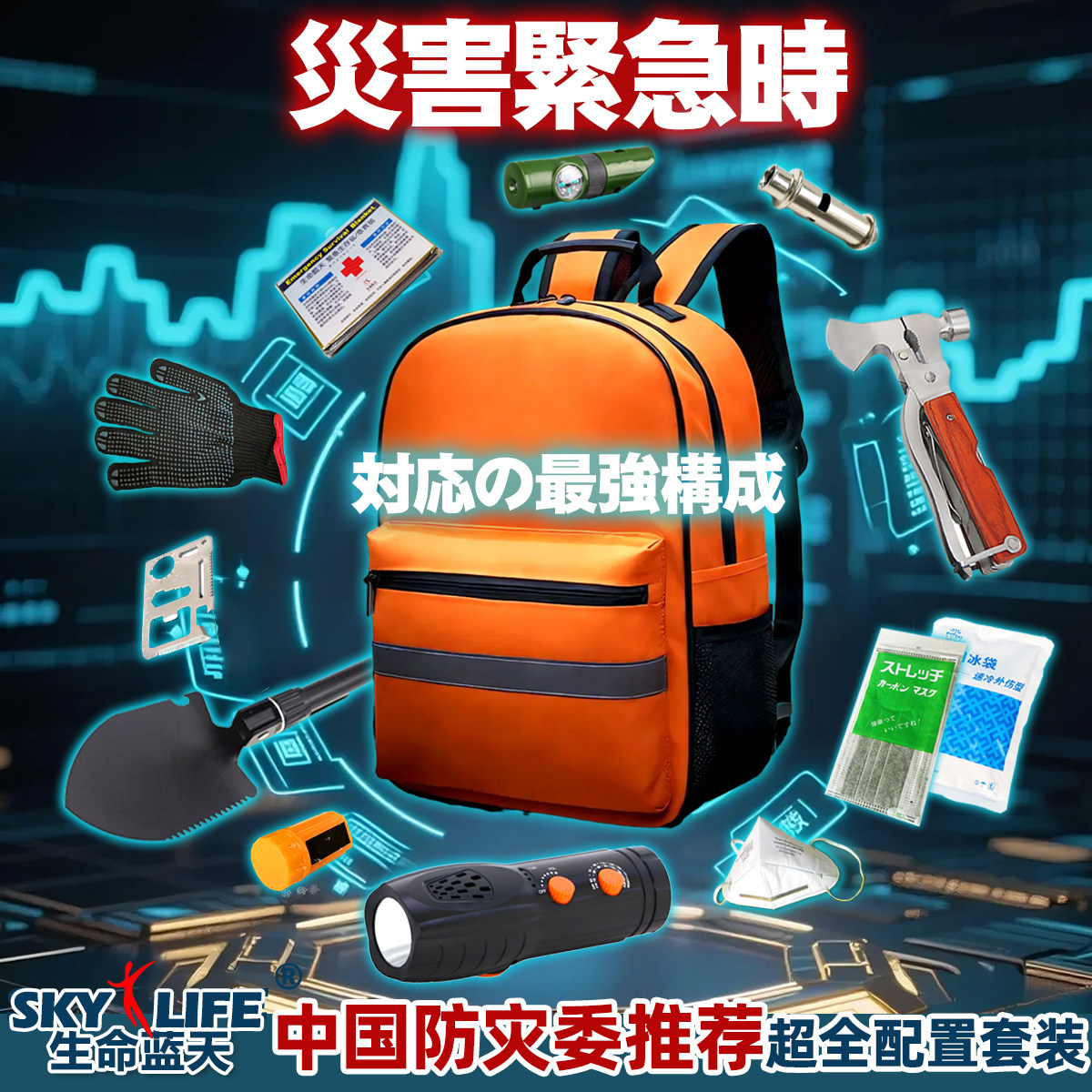 出口日本生命蓝天地震应急包防灾救生末日逃生包急救战备包家庭