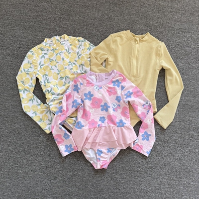 B2220新款韩版可爱卡通印花长袖防晒泳衣女童百搭休闲度假泳装