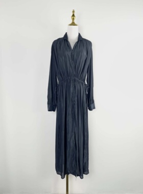 C3199夏季新款女装光泽感单排扣系带收腰连衣裙zolla气质长款外搭