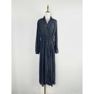 C3199夏季新款女装光泽感单排扣系带收腰连衣裙zolla气质长款外搭