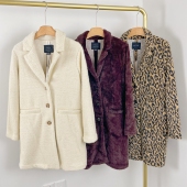 领仿皮草外套气质三粒扣中长款 E7063外贸新款 女西装 水貂毛大衣