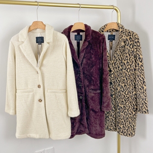 水貂毛大衣 领仿皮草外套气质三粒扣中长款 E7063外贸新款 女西装